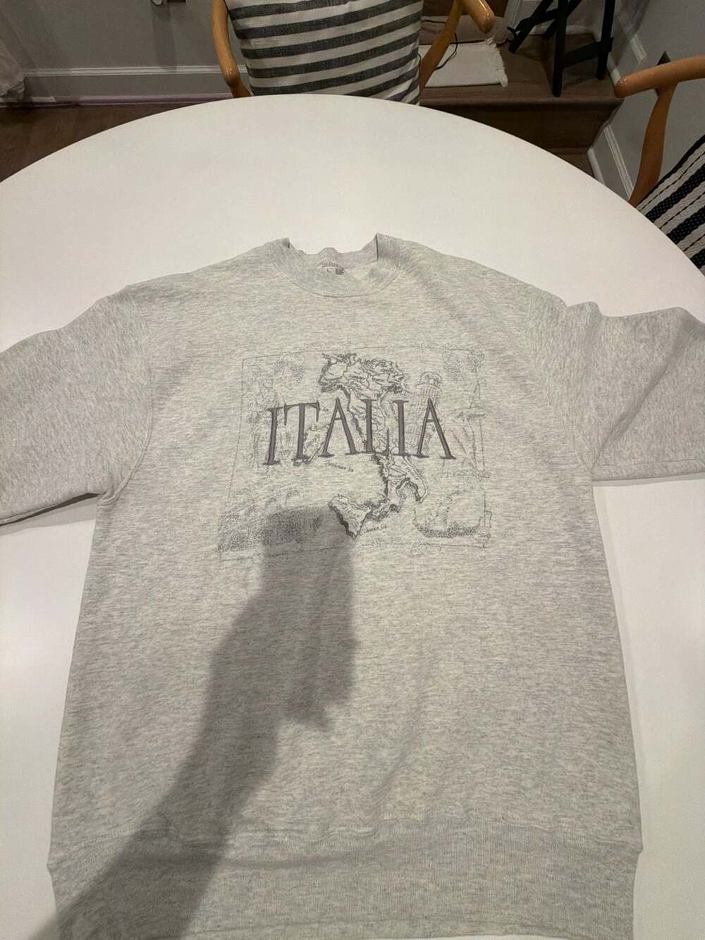 Vintage Fruit of the Loom Italia Map Graphic Heavy Cotton Sweatshirt Heather Gre